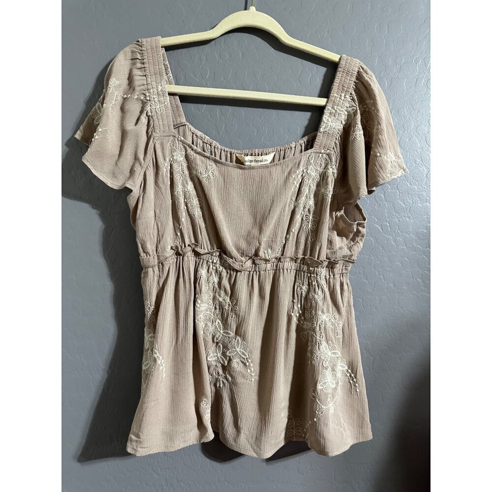 Indigo Thread CO. Women's Floral Embroidered Top Size L NWOT